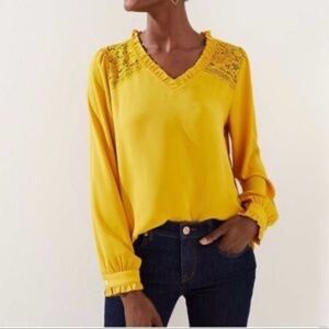 Loft Yellow Lace Detail Women's Top